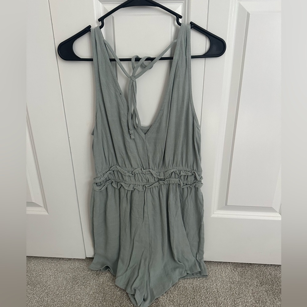 Sage green shorts romper